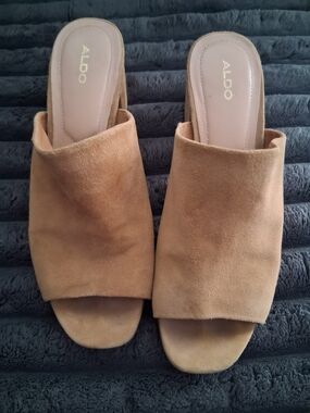 ALDO Tan Suede Open-Toe Slide Mules